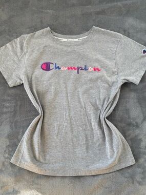 Champion Light Gray Crewneck Tee with Black Branding